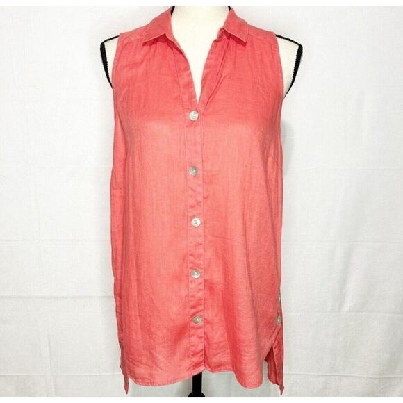 J. Jill Coral Linen Sleeveless Button Down Hi Lo Top S EUC - Picture 1 of 10